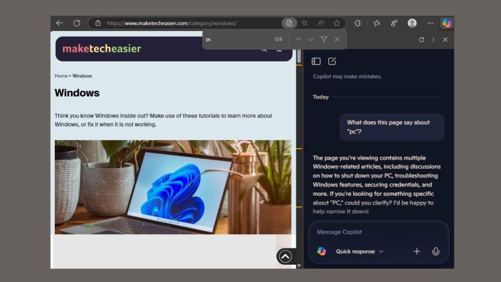 كيفية استخدام اقتراحات Copilot في Microsoft Edge’s Find on
